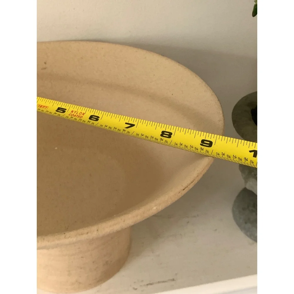 Threshold Tan Stoneware Pedestal Decorative Bowl Minimalist Modern Decor
